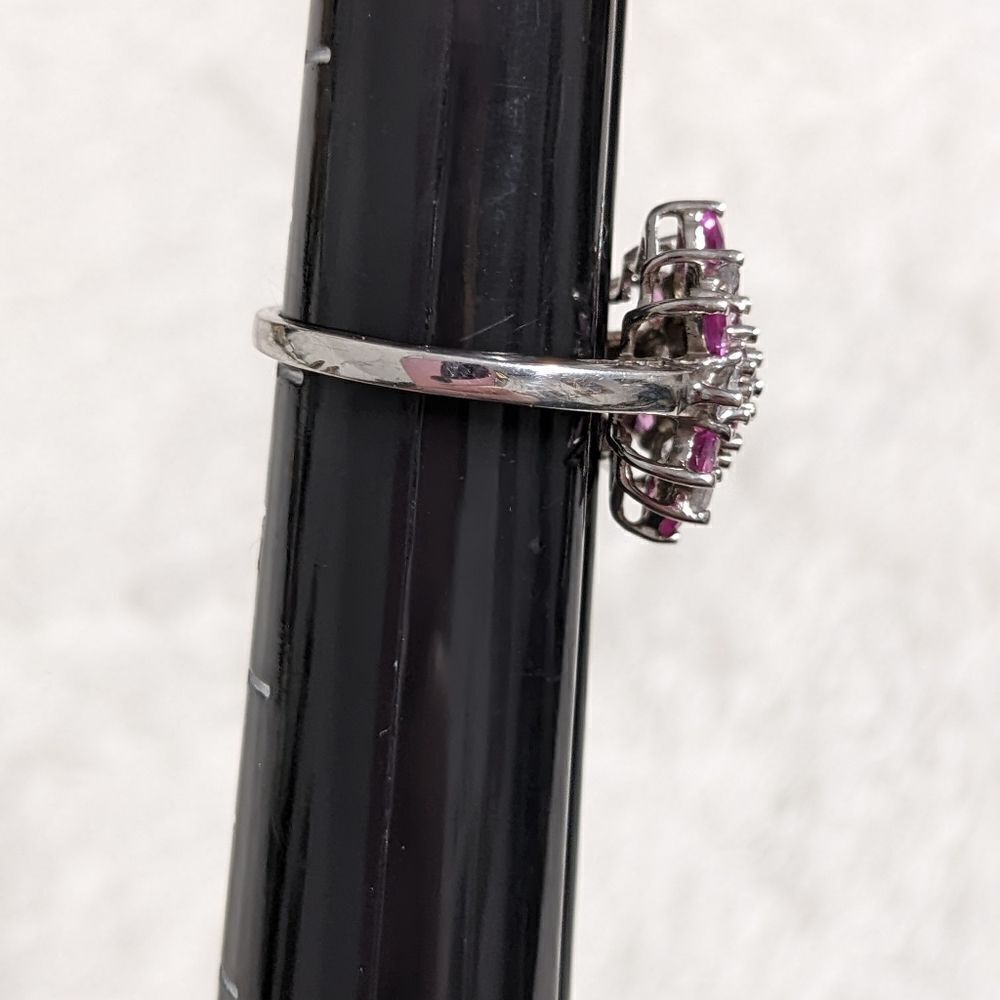 Vintage Pink & White Cubic Zirconia Ring Rhodium Plated - Picture 11 of 13